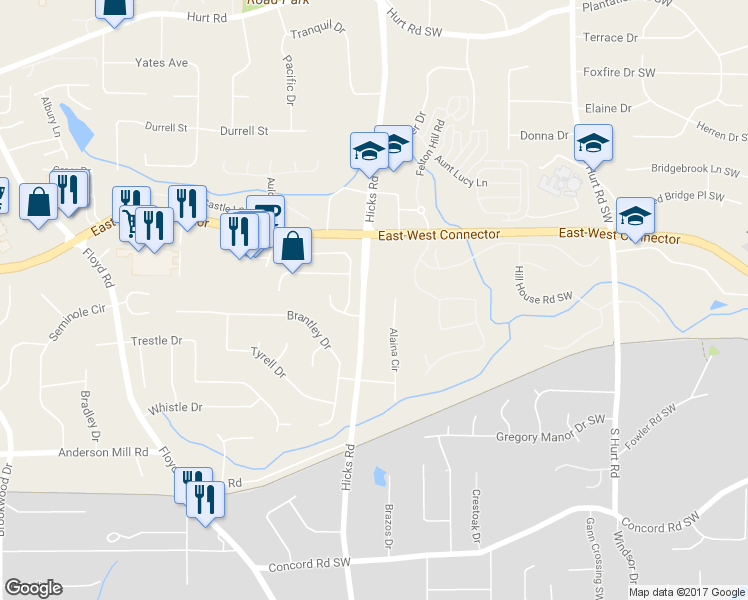 map of restaurants, bars, coffee shops, grocery stores, and more near 4115 Hicks Road in Austell