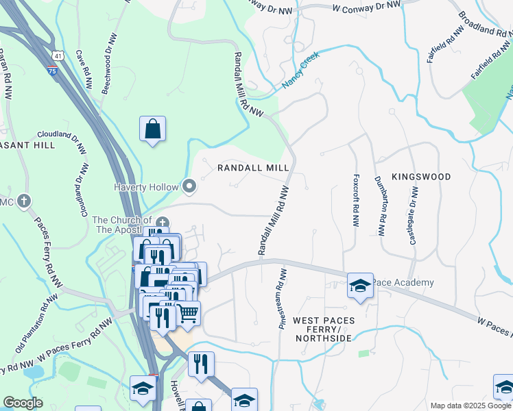 map of restaurants, bars, coffee shops, grocery stores, and more near 1107 East Beechwood Drive Northwest in Atlanta