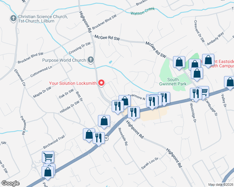map of restaurants, bars, coffee shops, grocery stores, and more near 3287 Old Highway 78 in Snellville