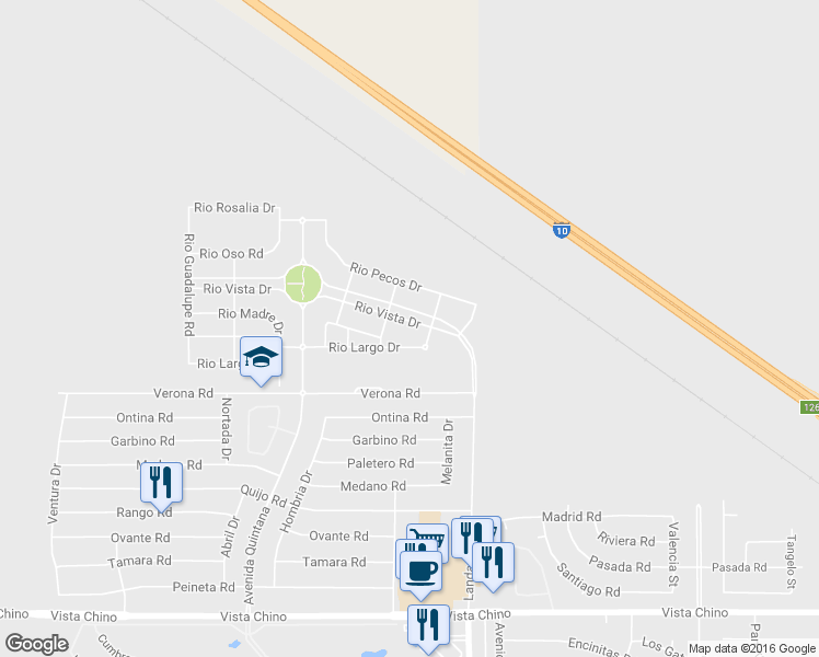 map of restaurants, bars, coffee shops, grocery stores, and more near 67863 Rio Vista Drive in Cathedral City