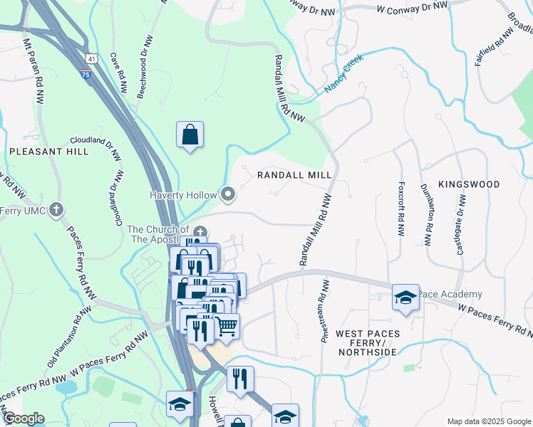 map of restaurants, bars, coffee shops, grocery stores, and more near 1165 East Beechwood Drive Northwest in Atlanta