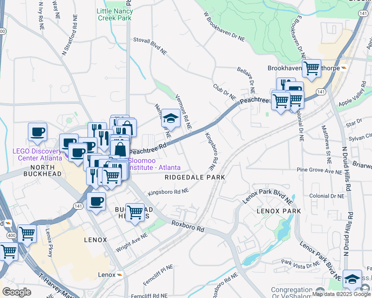 map of restaurants, bars, coffee shops, grocery stores, and more near 3620 Cantrell Road Northeast in Atlanta