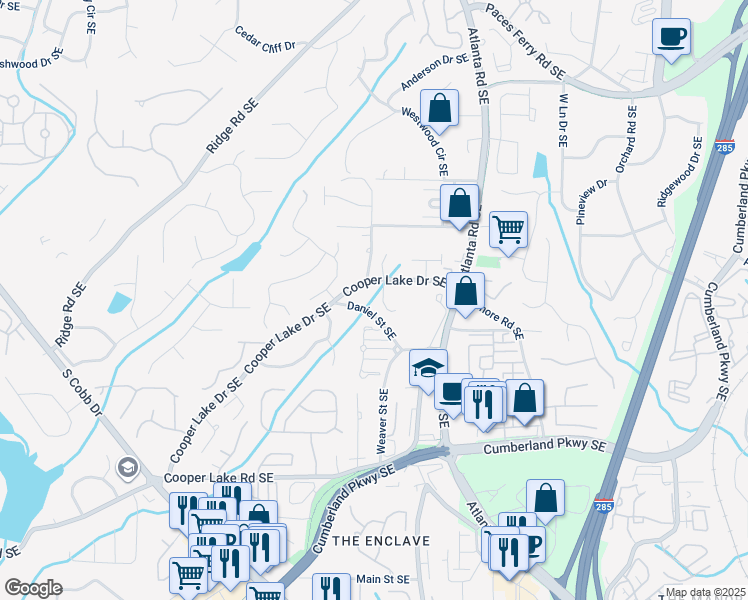map of restaurants, bars, coffee shops, grocery stores, and more near 4056 Coopers Hill Drive Southeast in Smyrna