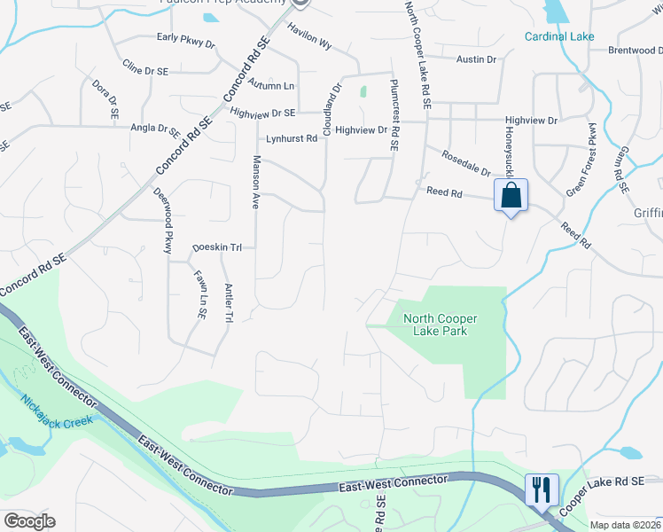 map of restaurants, bars, coffee shops, grocery stores, and more near 459 Willowbrook Drive Southeast in Smyrna