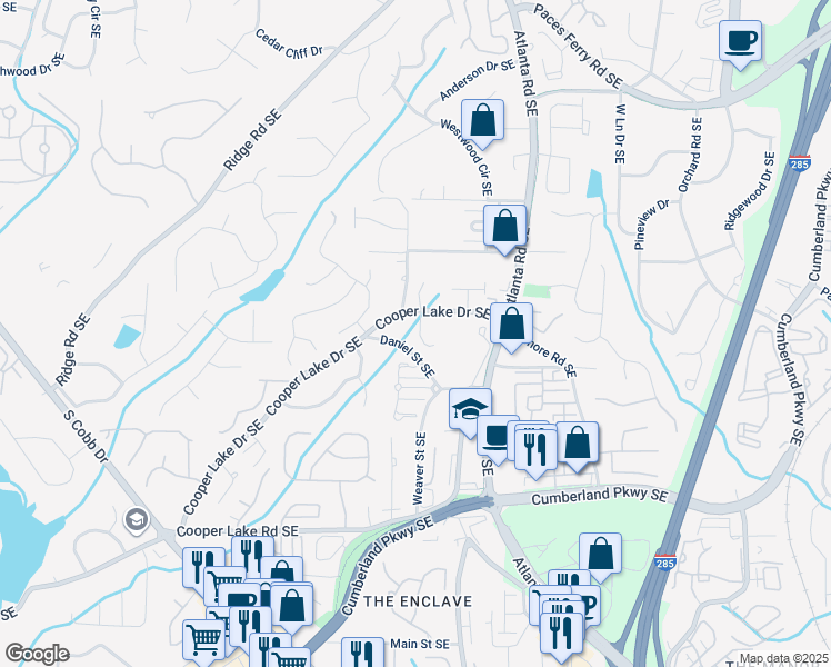 map of restaurants, bars, coffee shops, grocery stores, and more near 4056 Coopers Hill Drive Southeast in Smyrna