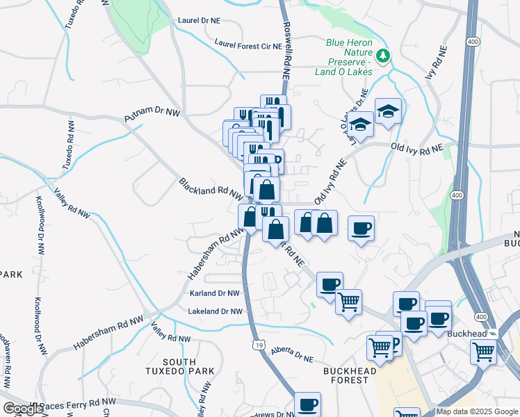map of restaurants, bars, coffee shops, grocery stores, and more near 3649 Piedmont Road Northeast in Atlanta