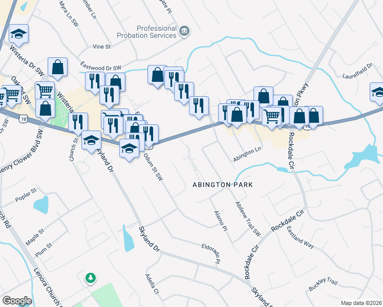 map of restaurants, bars, coffee shops, grocery stores, and more near 2538 Governors Walk Boulevard in Snellville