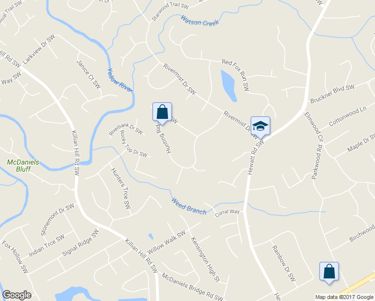 map of restaurants, bars, coffee shops, grocery stores, and more near 3945 Hunting Ridge Drive Southwest in Lilburn