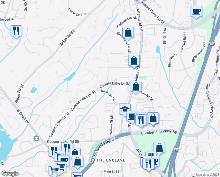 map of restaurants, bars, coffee shops, grocery stores, and more near 4054 Coopers Hill Drive Southeast in Smyrna