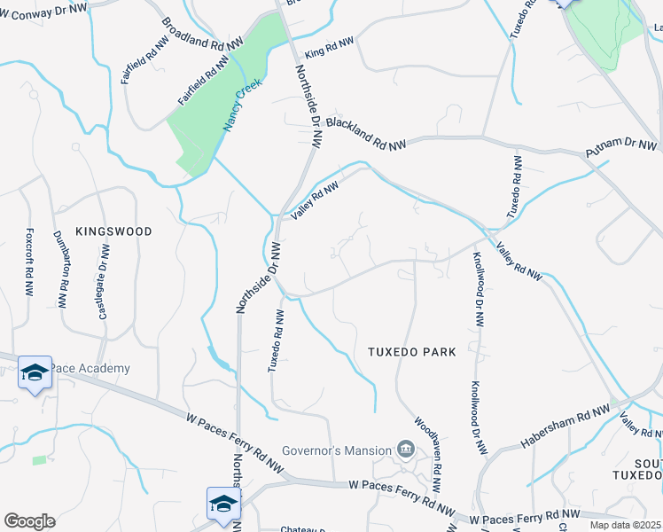 map of restaurants, bars, coffee shops, grocery stores, and more near 3594 Tuxedo Court Northwest in Atlanta