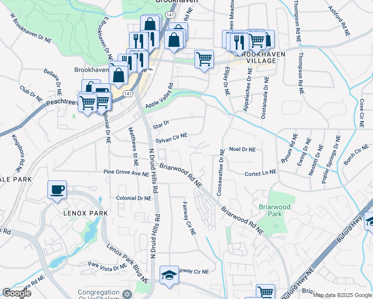 map of restaurants, bars, coffee shops, grocery stores, and more near 1456 Sylvan Circle Northeast in Atlanta