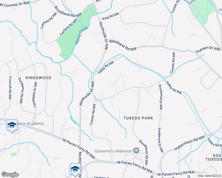 map of restaurants, bars, coffee shops, grocery stores, and more near 3594 Tuxedo Court Northwest in Atlanta