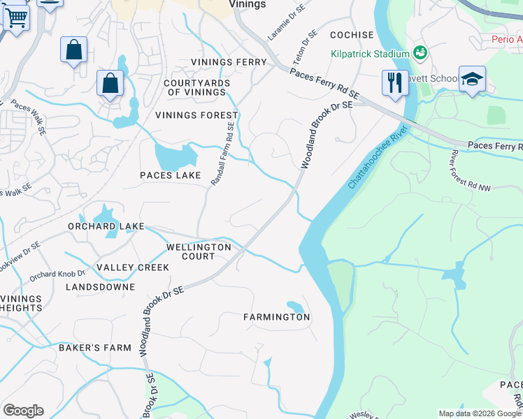 map of restaurants, bars, coffee shops, grocery stores, and more near 4051 Keswick Drive Southeast in Atlanta