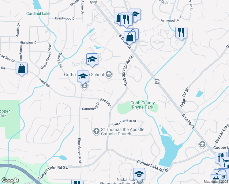 map of restaurants, bars, coffee shops, grocery stores, and more near 1714 Hidden Springs Trace in Smyrna