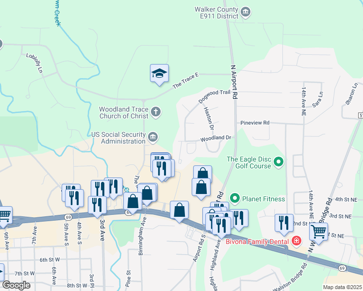 map of restaurants, bars, coffee shops, grocery stores, and more near 19 Mountainside Circle in Jasper