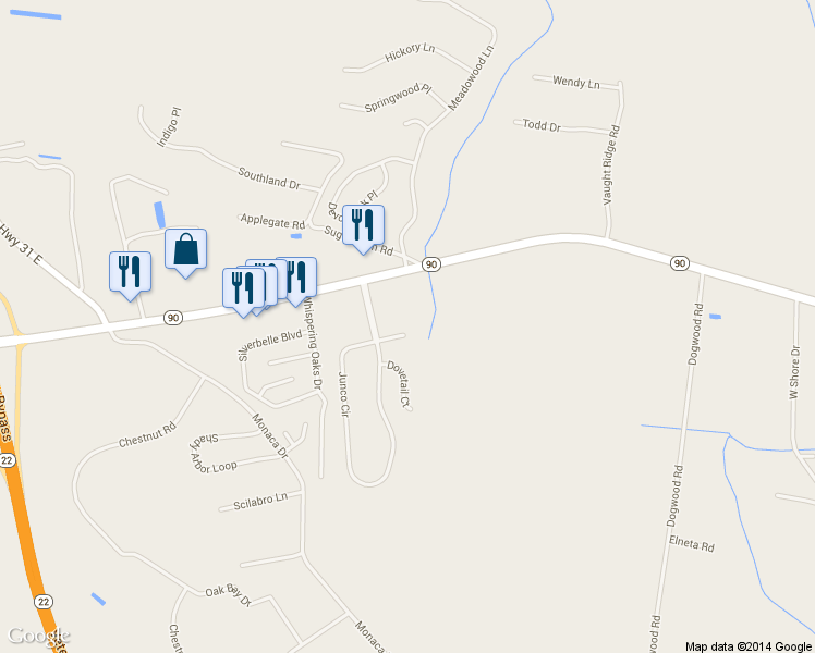 map of restaurants, bars, coffee shops, grocery stores, and more near 525 Eagleton Ct in Longs