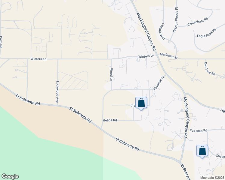 map of restaurants, bars, coffee shops, grocery stores, and more near 18210 Wood Lane in Riverside