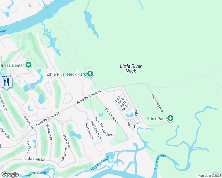 map of restaurants, bars, coffee shops, grocery stores, and more near 5397 Little River Neck Road in North Myrtle Beach