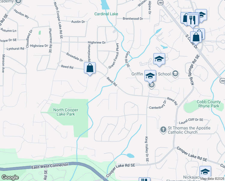 map of restaurants, bars, coffee shops, grocery stores, and more near 850 Reed Road in Smyrna