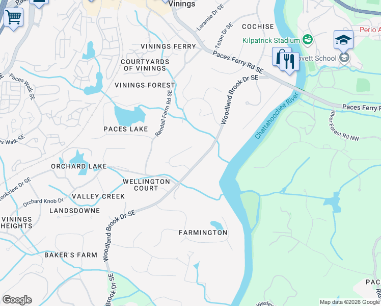 map of restaurants, bars, coffee shops, grocery stores, and more near 4051 Keswick Drive Southeast in Atlanta