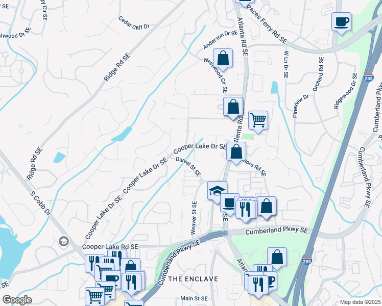 map of restaurants, bars, coffee shops, grocery stores, and more near 4054 Coopers Hill Drive Southeast in Smyrna
