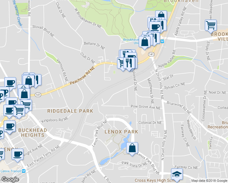 map of restaurants, bars, coffee shops, grocery stores, and more near 1070 Standard Drive Northeast in Atlanta