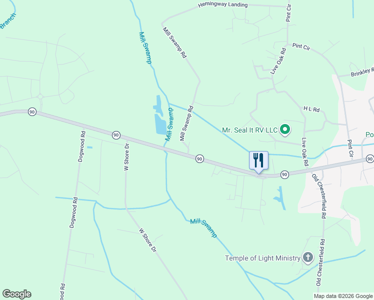 map of restaurants, bars, coffee shops, grocery stores, and more near 3239 Mill Swamp Road in Longs