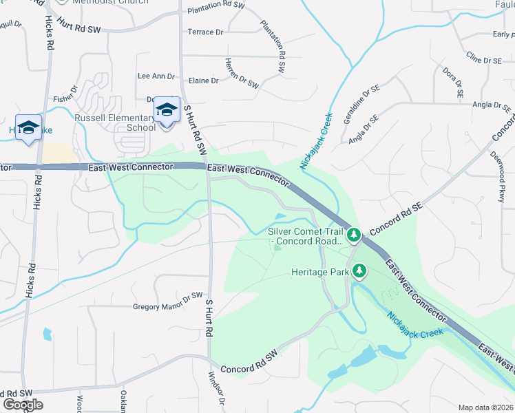 map of restaurants, bars, coffee shops, grocery stores, and more near 4064 Covered Bridge Road Southwest in Smyrna