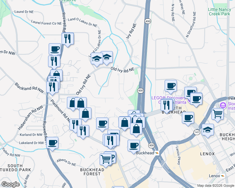 map of restaurants, bars, coffee shops, grocery stores, and more near 3652 Mayfair Road Northeast in Atlanta