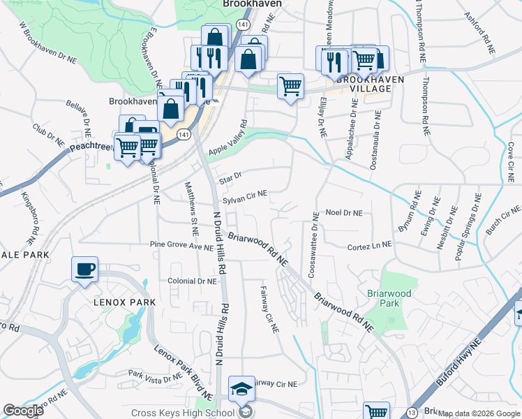 map of restaurants, bars, coffee shops, grocery stores, and more near 2360 Logan Circle Northeast in Atlanta