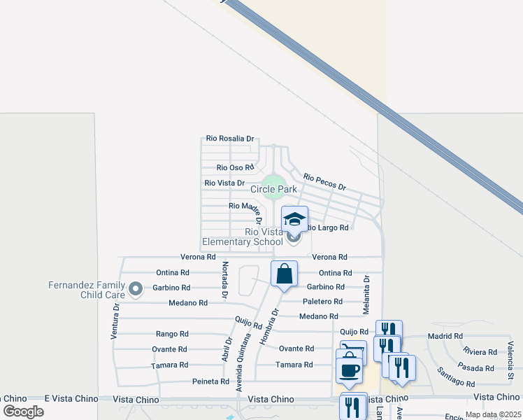 map of restaurants, bars, coffee shops, grocery stores, and more near 26601 Avenida Quintana in Cathedral City