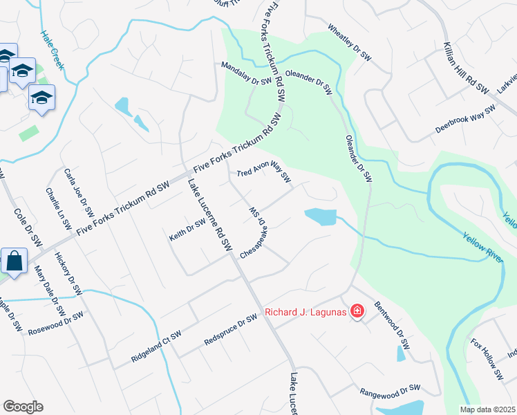 map of restaurants, bars, coffee shops, grocery stores, and more near 1308 Chesapeake Drive Southwest in Lilburn