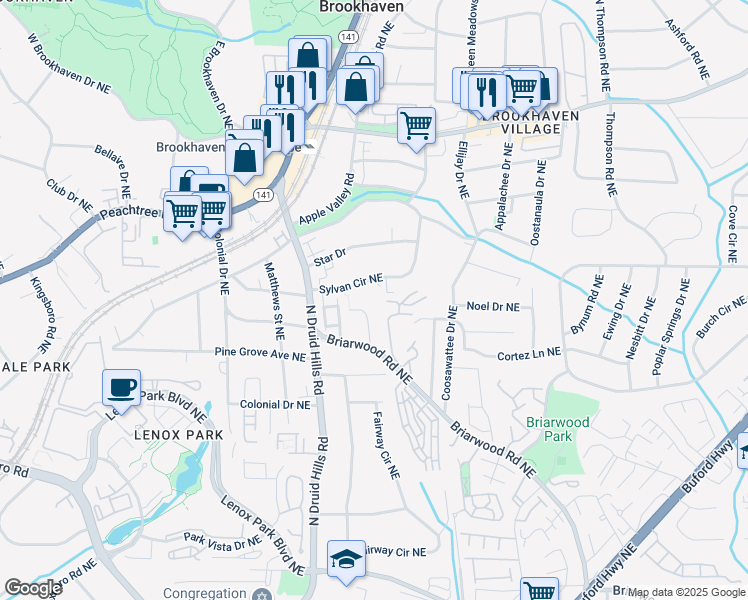 map of restaurants, bars, coffee shops, grocery stores, and more near 2360 Logan Circle Northeast in Atlanta