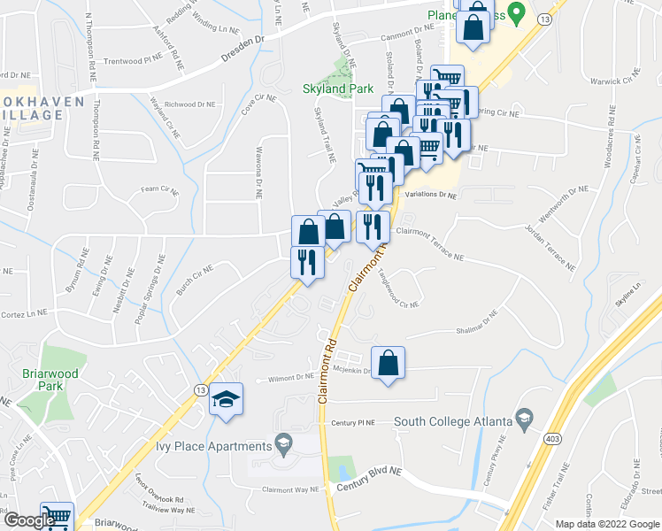 map of restaurants, bars, coffee shops, grocery stores, and more near 3795 Buford Hwy NE in Atlanta