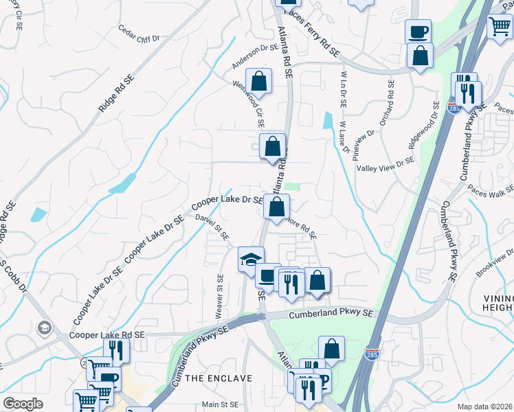map of restaurants, bars, coffee shops, grocery stores, and more near 4071 Thorndale Lane in Smyrna