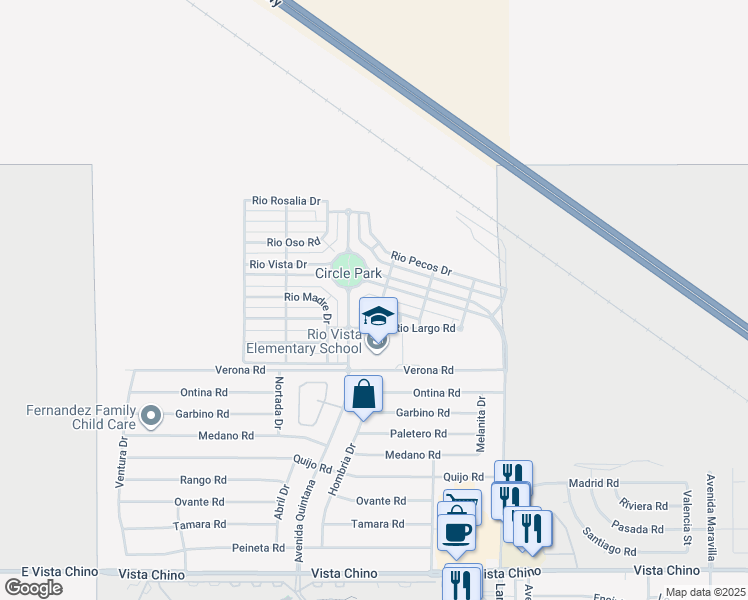 map of restaurants, bars, coffee shops, grocery stores, and more near 67684 Rio Arapaho Road in Cathedral City