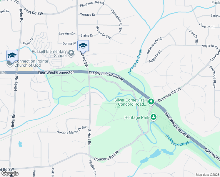map of restaurants, bars, coffee shops, grocery stores, and more near 4064 Covered Bridge Road Southwest in Smyrna