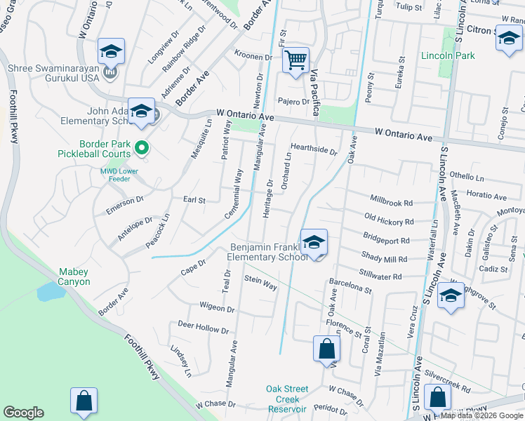 map of restaurants, bars, coffee shops, grocery stores, and more near 1351 Old Ranch Road in Corona