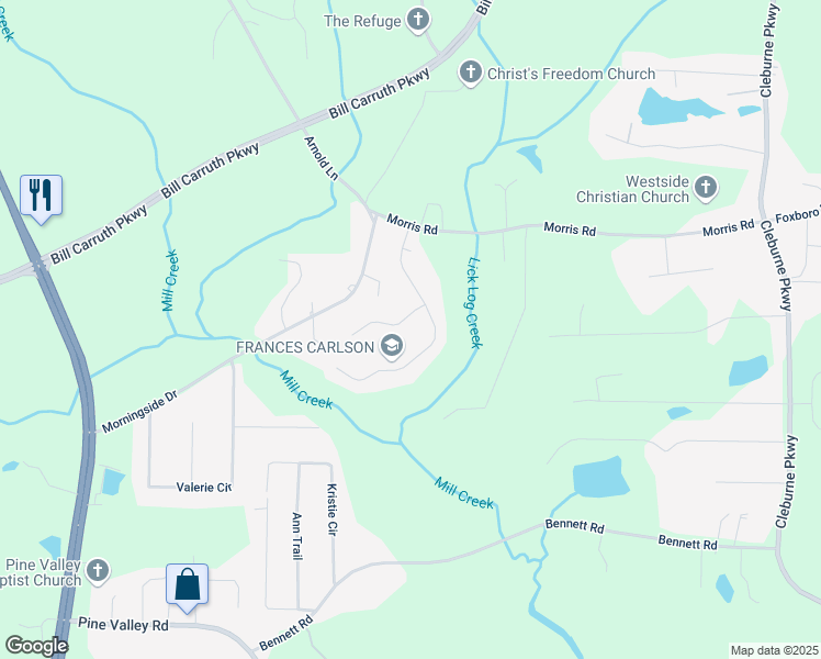 map of restaurants, bars, coffee shops, grocery stores, and more near 65 Somersby Lane in Hiram