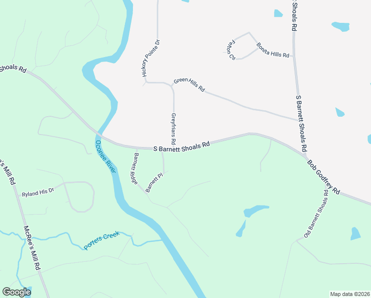 map of restaurants, bars, coffee shops, grocery stores, and more near 3857 South Barnett Shoals Road in Athens