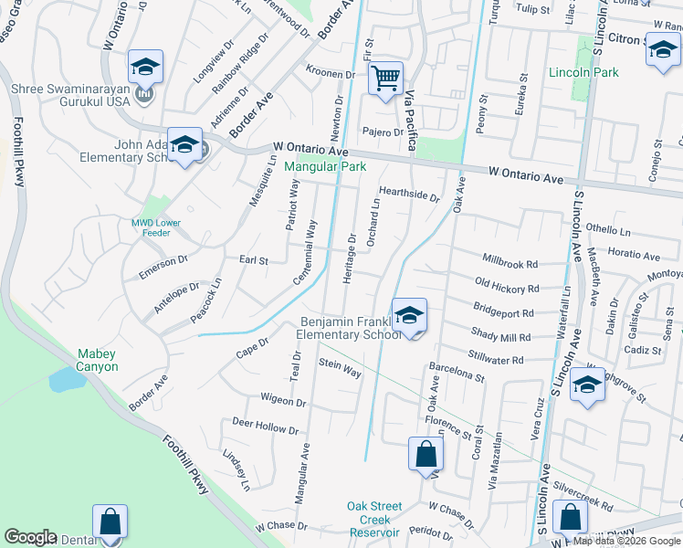 map of restaurants, bars, coffee shops, grocery stores, and more near 1351 Old Ranch Road in Corona