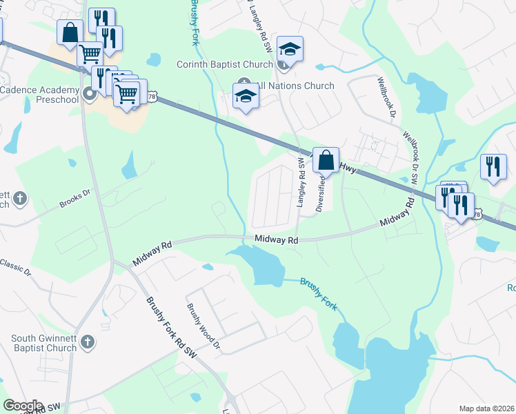 map of restaurants, bars, coffee shops, grocery stores, and more near 163 Howe Lane in Loganville