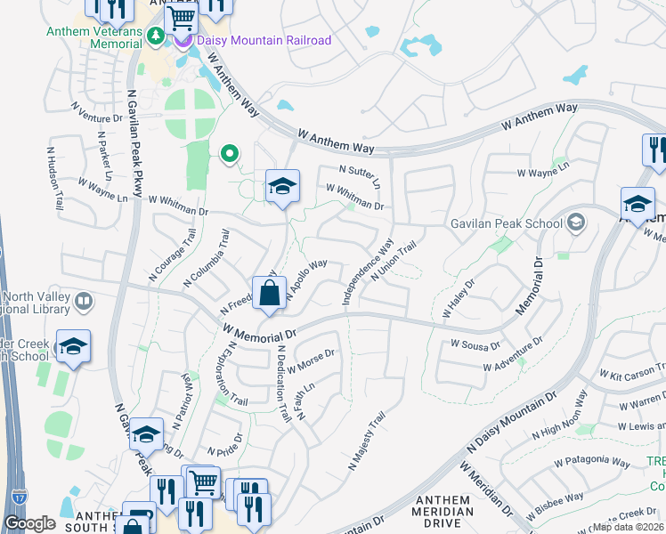 map of restaurants, bars, coffee shops, grocery stores, and more near 40817 North Apollo Way in New River