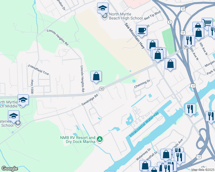 map of restaurants, bars, coffee shops, grocery stores, and more near 11240 South Carolina 90 in Little River