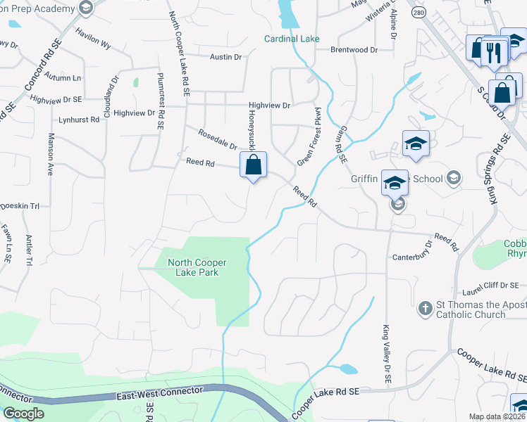 map of restaurants, bars, coffee shops, grocery stores, and more near 5045 Green Forest Parkway in Smyrna
