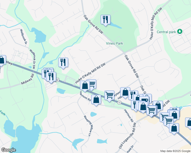 map of restaurants, bars, coffee shops, grocery stores, and more near 328 Sweet Ashley Way in Loganville