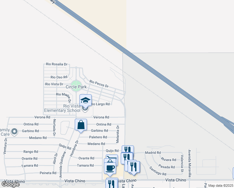 map of restaurants, bars, coffee shops, grocery stores, and more near 67925 Rio Pecos Drive in Cathedral City