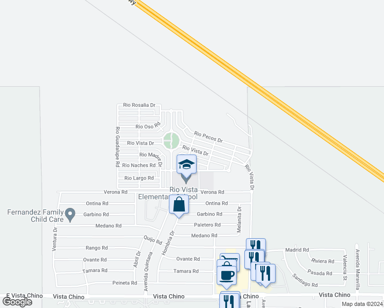 map of restaurants, bars, coffee shops, grocery stores, and more near 67711 Rio Vista Drive in Cathedral City