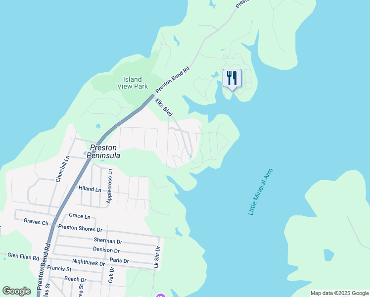 map of restaurants, bars, coffee shops, grocery stores, and more near 61 Red Almon Drive in Pottsboro