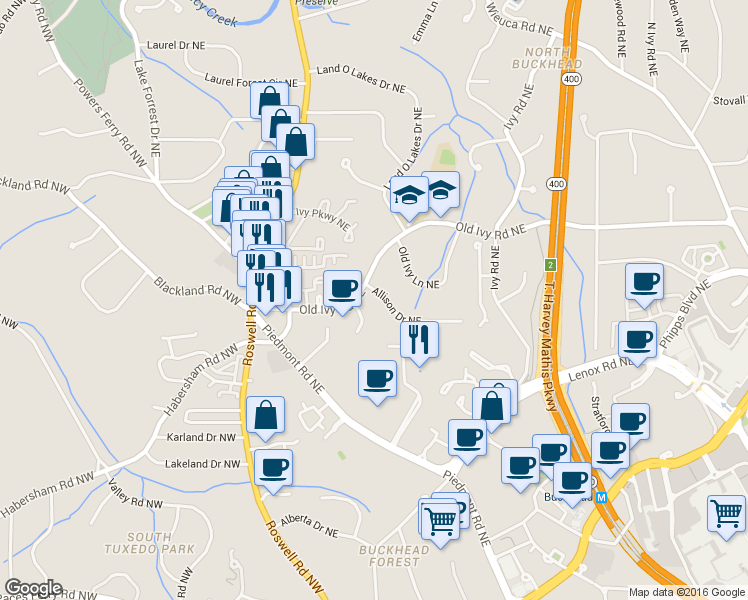 map of restaurants, bars, coffee shops, grocery stores, and more near 319 Allison Drive Northeast in Atlanta
